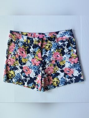 Isaac Mizrahi Floral Jean Shorts - Navy, Pink & Yellow, Size 14